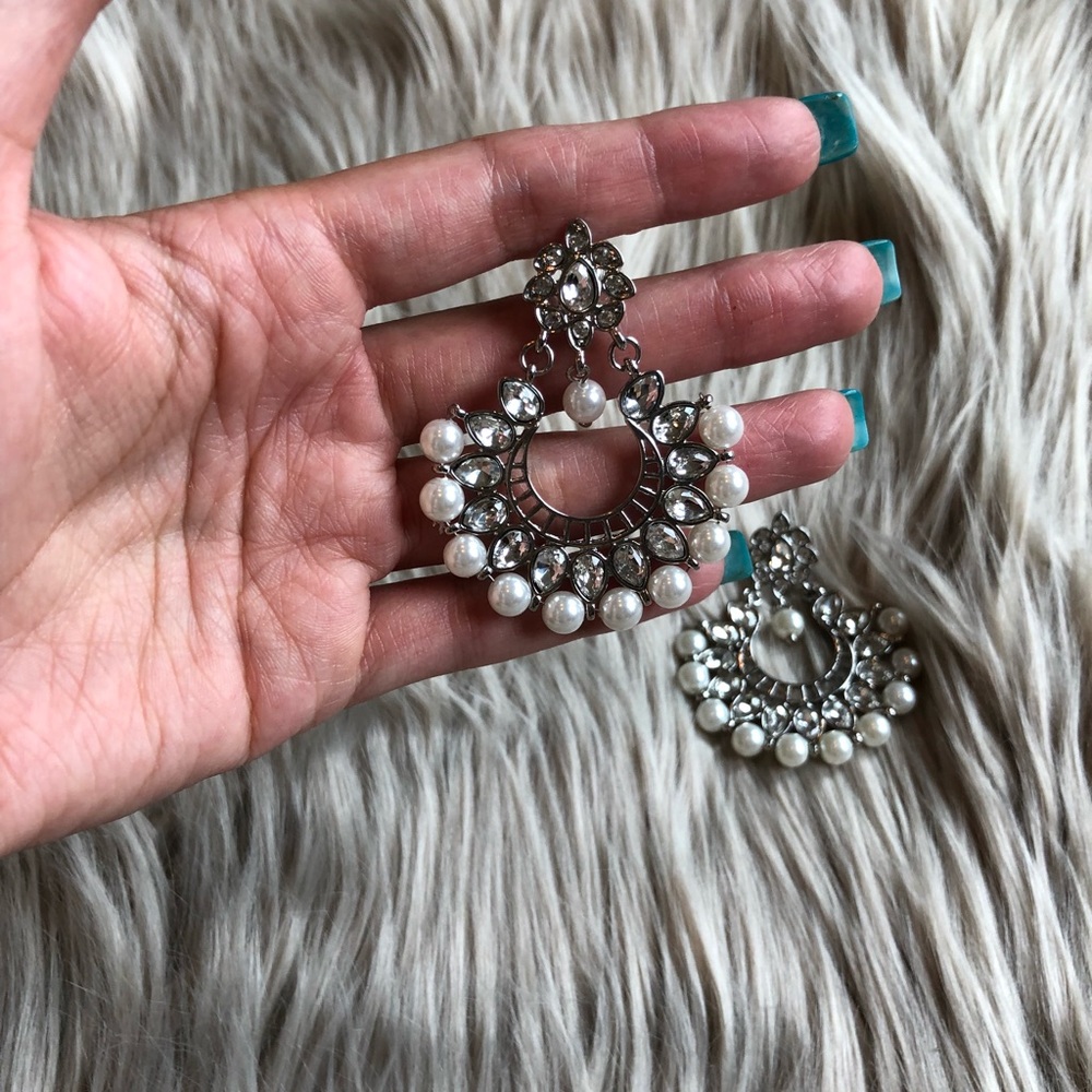 Silver and Pearl Chandelier Earrings - Picture 1 of 4